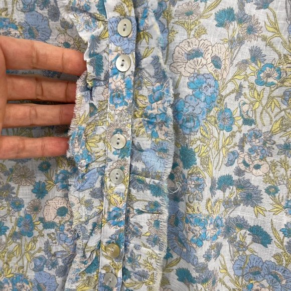 Free People Blue Floral Button Front Top Long Sleeve Cottage Bohemian - Picture 4 of 9